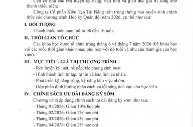 THÔNG BÁO CHÍNH THỨC TUYỂN SINH HỌC KỲ QUÂN ĐỘI 2026  